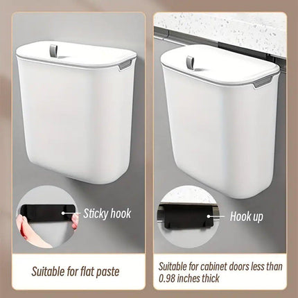 Wall Mounted Hanging Wastebasket with Sliding Lid for Kitchen and Bathroom Use - 9L.
