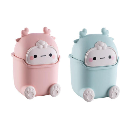 Mini Monster Trash Can Desktop Flip Top Garbage Bin Small Plastic Waste Basket - Light Blue.