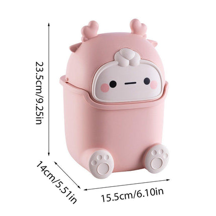 Mini Monster Trash Can Desktop Flip Top Garbage Bin Small Plastic Waste Basket - Light Blue.