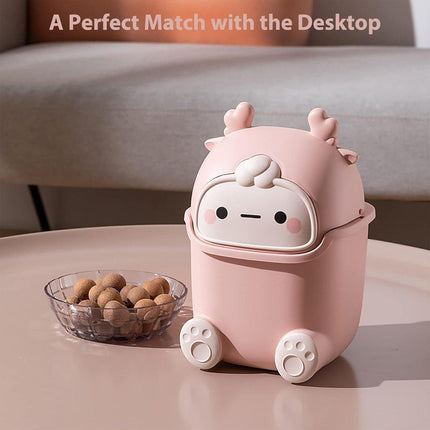 Mini Monster Trash Can Desktop Flip Top Garbage Bin Small Plastic Waste Basket - Light Blue.