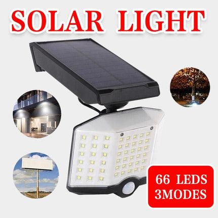66 LED Solar Motion Sensor Light Outdoor Wall Security Lamp with 3 Heads.