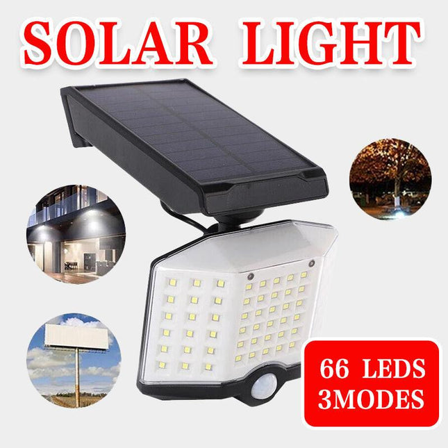 66 LED Solar Motion Sensor Light Outdoor Wall Security Lamp with 3 Heads.