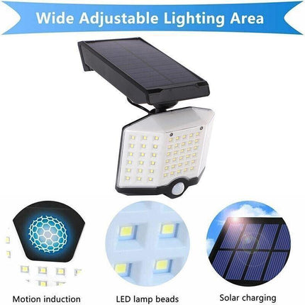 66 LED Solar Motion Sensor Light Outdoor Wall Security Lamp with 3 Heads.