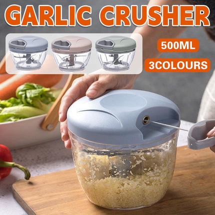 500ml Manual Meat Mincer Garlic Chopper Rotate Garlic Press Crusher Vegetable - Blue.