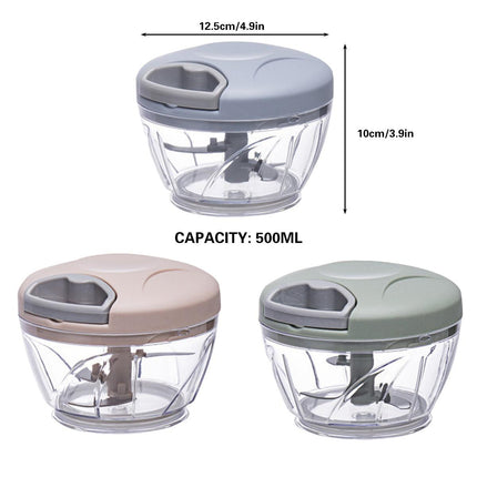 500ml Manual Meat Mincer Garlic Chopper Rotate Garlic Press Crusher Vegetable - Blue.
