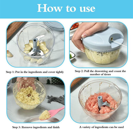 500ml Manual Meat Mincer Garlic Chopper Rotate Garlic Press Crusher Vegetable - Green.