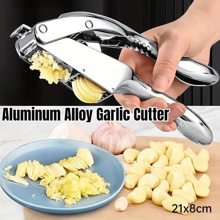 Multifunctional Garlic Press Aluminum Alloy Two-in-One Garlic Cutter Masher Tool.
