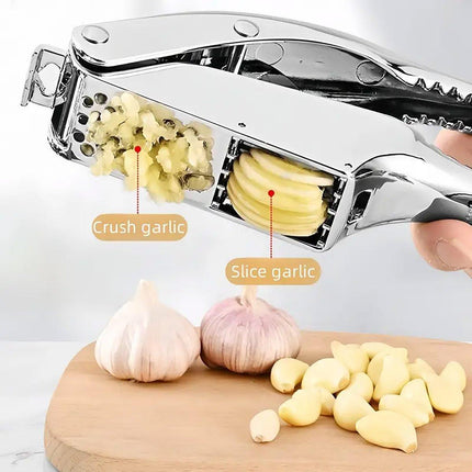 Multifunctional Garlic Press Aluminum Alloy Two-in-One Garlic Cutter Masher Tool.