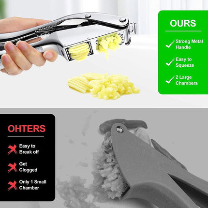 Multifunctional Garlic Press Aluminum Alloy Two-in-One Garlic Cutter Masher Tool.