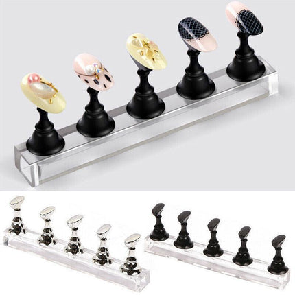 Acrylic Nail Display Stand with Snap On Tips Holders for Practice and Display - Black.