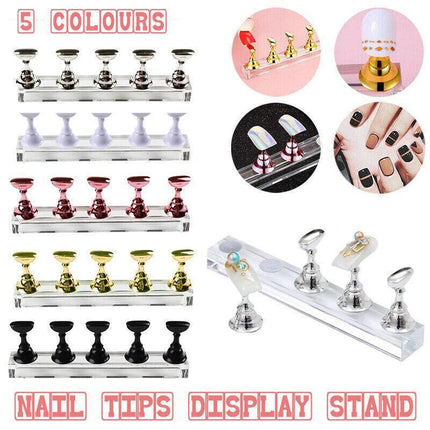 Acrylic Nail Display Stand with Snap On Tips Holders for Practice and Display - Silver.