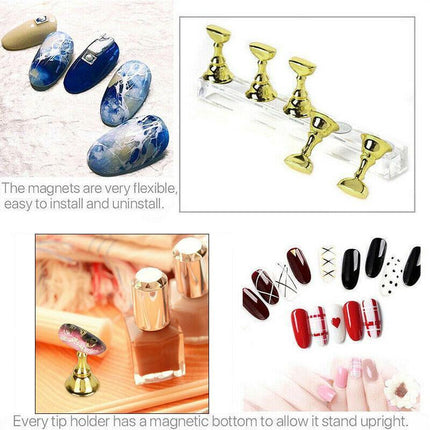 Acrylic Nail Display Stand with Snap On Tips Holders for Practice and Display - Silver.