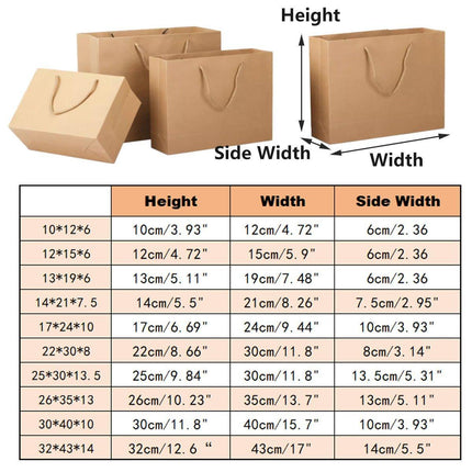 25pcs Paper Gift Bags Handbag Kraft Paper BagsParty Favors Wedding Packaging - 14x21x7.5cm.