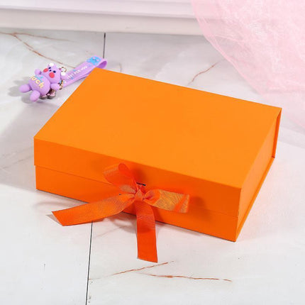 Elegant Ribbon Flip Folding Gift Boxes Multiple Colors High-Quality Cardboard - Orange.