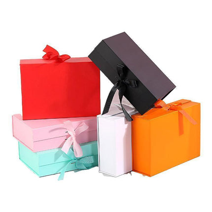 Elegant Ribbon Flip Folding Gift Boxes Multiple Colors High-Quality Cardboard - Pink.