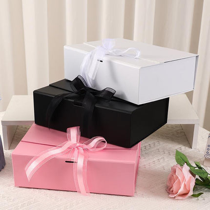 Elegant Ribbon Flip Folding Gift Boxes Multiple Colors High-Quality Cardboard - White.