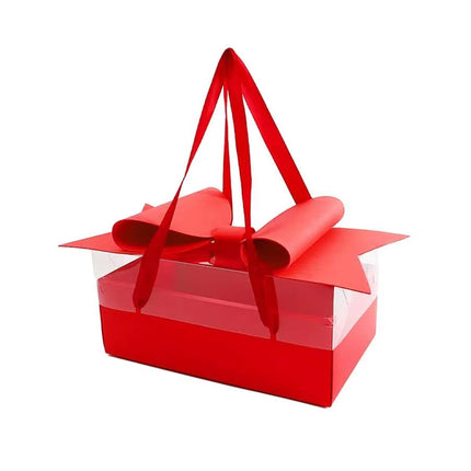 Clear Handheld Flower Gift Box Bow Fruit Flower Packaging Display Box Floral - Black.