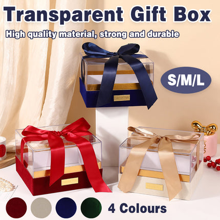 Acrylic Gift Box Clear Souvenir Display Case Bow Storage Container for Packaging - Blue - L.