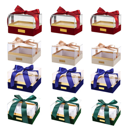 Acrylic Gift Box Clear Souvenir Display Case Bow Storage Container for Packaging - Blue - L.
