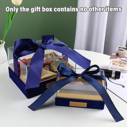 Acrylic Gift Box Clear Souvenir Display Case Bow Storage Container for Packaging - Blue - L.