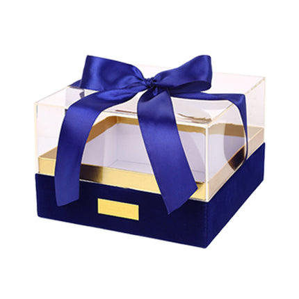 Acrylic Gift Box Clear Souvenir Display Case Bow Storage Container for Packaging - Blue - L.