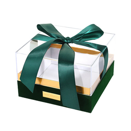 Acrylic Gift Box Clear Souvenir Display Case Bow Storage Container for Packaging - Blue - L.
