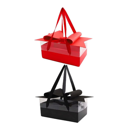 Clear Handheld Flower Gift Box Bow Fruit Flower Packaging Display Box Floral - Red.