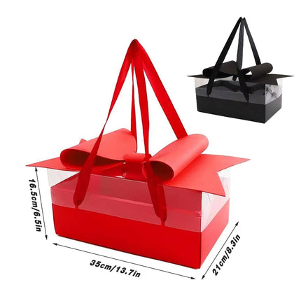 Clear Handheld Flower Gift Box Bow Fruit Flower Packaging Display Box Floral - Red.