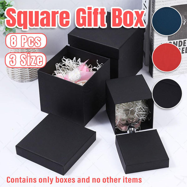 Square Gift Boxes 8pcs Empty Packaging Boxes for Favour Party Wedding Storage - Black-12x12cm.