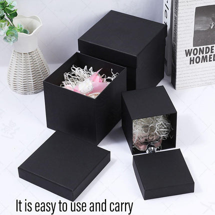 Square Gift Boxes 8pcs Empty Packaging Boxes for Favour Party Wedding Storage - Black-20x16.5cm.