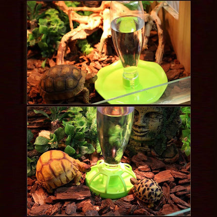 Reptile Water Bowl with Bottle for Lizard Gecko Snake Inverted Bottle Dispenser - Green Lotus Leaf.