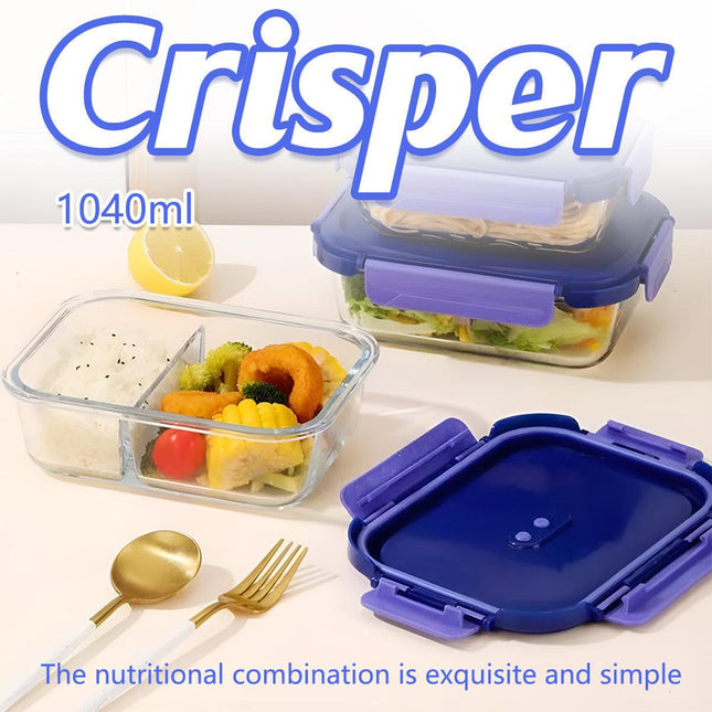 Glass Food Storage Container 1040ml Lunch Bento Box with Lid for Kitchen Prep.