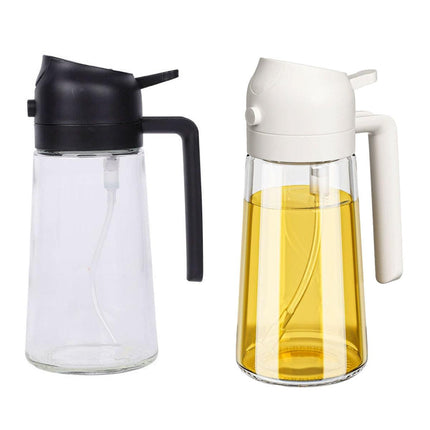 2-in-1 470ml Glass Oil Bottle Spray Pour Automatic Pressure Control Kitchen Tool - Beige.