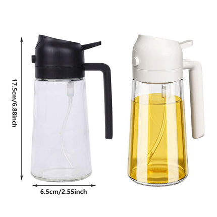 2-in-1 470ml Glass Oil Bottle Spray Pour Automatic Pressure Control Kitchen Tool - Beige.