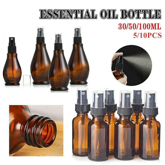 30-100Ml Amber Glass Essential Oil Spray Roller Bottles Mist Sprayer Containers - Upgrade 30 ML 5PCS.