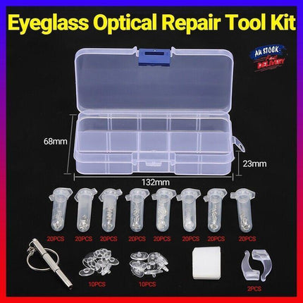 Eyeglass Sun Glasses Optical Repair Tool Screw Nut Nose Pad Assortment Set Kit.