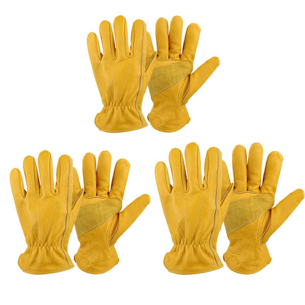 Golden Yellow Cowhide Work Gloves Full Finger Gardening DIY Home Maintenance Use - L.