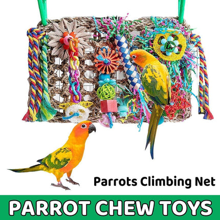Parrot Gnawing Toys Woven Grass Nets Colourful Chewing Bird Cage Play.