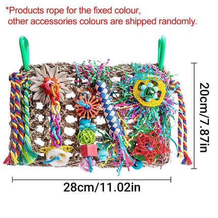 Parrot Gnawing Toys Woven Grass Nets Colourful Chewing Bird Cage Play.