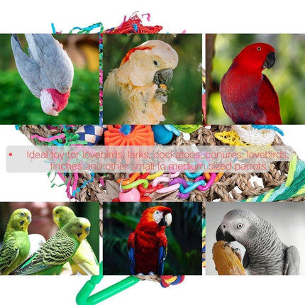 Parrot Gnawing Toys Woven Grass Nets Colourful Chewing Bird Cage Play.