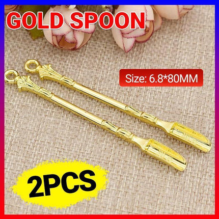 2PCS Gold Mini Scoop Spoon Metal Powder Spatula for Kitchen Craft or Resin Use.