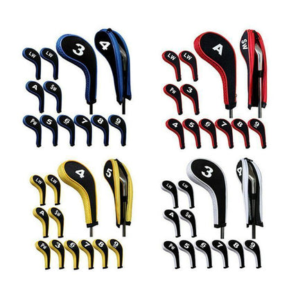 12Pcs Golf Head Cover Iron Putter Driver Headcover Protective Set Club Covers - Black.