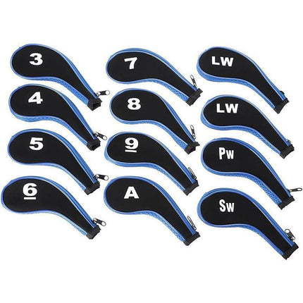 12Pcs Golf Head Cover Iron Putter Driver Headcover Protective Set Club Covers - Black.