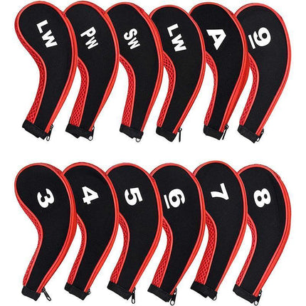 12Pcs Golf Head Cover Iron Putter Driver Headcover Protective Set Club Covers - Black.