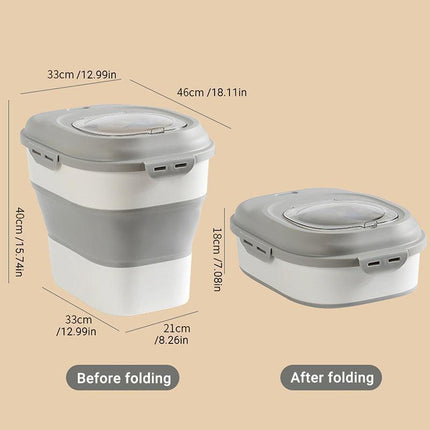 Large Capacity Pet Food Storage Box Foldable Design with Seal Lid - Grey.