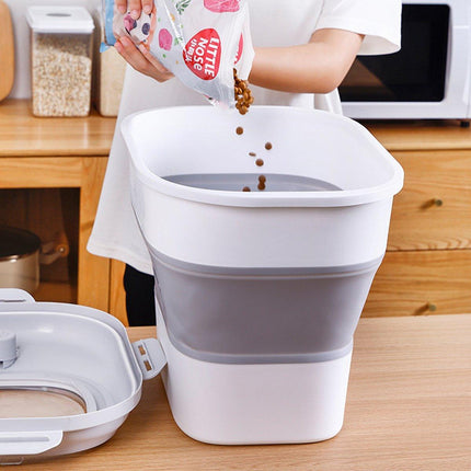 Large Capacity Pet Food Storage Box Foldable Design with Seal Lid - Grey.