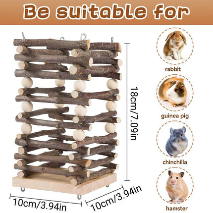 Rabbit Hay Feeder Rack Apple Wood Grass Holder Natural Food Rack Small Pet.