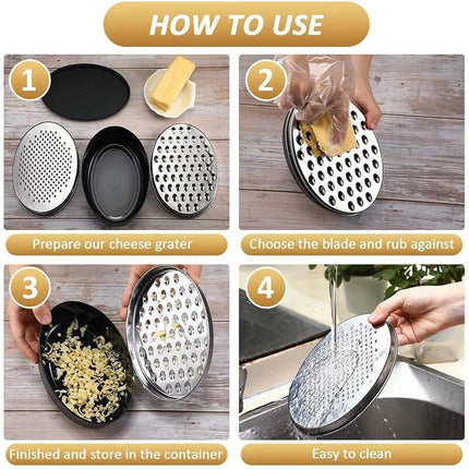 Stainless Steel Kitchen Cheese Grater with Container Storing Fruits Cheese Box - Pink.