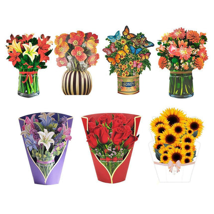 New Style 3D Pop Up Cards Paper Flower Bouquet Greeting Card for All Occasions - Greenish Lily Flower.