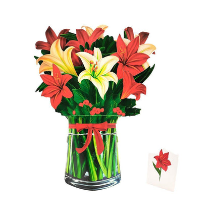 New Style 3D Pop Up Cards Paper Flower Bouquet Greeting Card for All Occasions - Greenish Lily Flower.